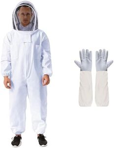 BDZBREN Professional Beekeeping Suit Outfit Apiarist Full Body Suit Beekeeping Jacket with Gloves&Ventilated Hood Beekeeper Hat with Netting Protection for Backyard Beginner Beekeepers (XL)