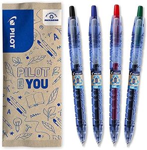 Pilot, B2P Gel, Penna Ecosostenibile, Confezione da 4, Roller Gel Ecologica e Ricaricabile, Fatta con 89% Plastica Riciclata, Nero, Blu, Rosso, Verde