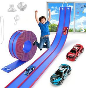 TAEMVV 15 Ft Flexible Race Track for Kids, Bendable DIY Car Track Set with 2 Toy Cars and 3 Suction Cup Ramps, Blue Creative Racing Toy, Easter Basket Stuffers, Ideal Easter Gifts for Boys Girls Teens