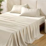 Bedsure Full Size Sheets, Cooling Sheets Full, Rayon Derived from Bamboo, Deep Pocket Up to 16", Breathable & Soft Bed Sheets, Hotel Luxury Silky Bedding Sheets & Pillowcases, Light Beige