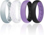 ROQ Silicone Rubber Wedding Ring for Women, Rubber Silicone Wedding Band, Bridal Jewelry Set, Anniversary Rings, Promise Ring, 5.5mm Wide 2mm Thick, 4 Pack, Silver, White, Black, Lavender, Size 5