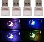 Bittwee 4PCS LED Car Interior Atmosphere Lamp, Plug-in USB Portable Mini Automotive Night Light Interface Trunk Ambient Lighting Kit, Car Interior Decor Universal for SUV, Truck（Colorful/Fast Flash）