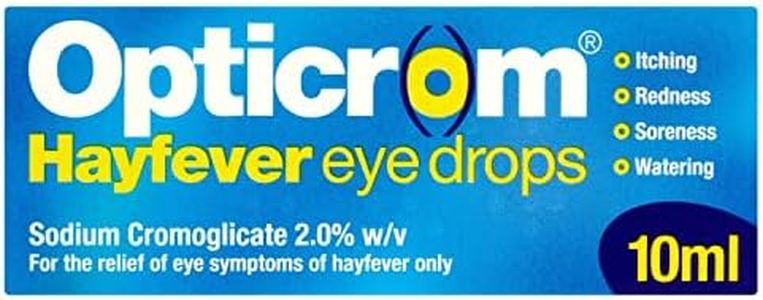 Opticrom Hayfever 2% w/v Eye Drops Solution, Anti-Allergy Relief for Itchy and Irritated Eyes, Fast-Acting Treatment for Hayfever Symptoms with Sodium Cromoglicate, 1 x 10 ml