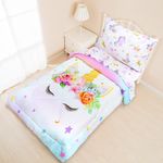 Toddler Bedding Sets for Girls, Unicorn Toddler Crib Bedding Set 4 Piece Pink Floral Toddler Comforter Set Includes Flat Top Sheet, Fitted Sheet, Comforter, Envelope Pillowcase, Soft & Comfort