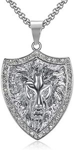 Lee Island Fashion CZ Fully Roaring Lion King Pendant Punk Rock Stainless Steel Necklace, 24 Inch Chain for Men Hip Hop Jewelry Gift
