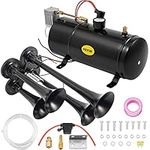 VEVOR 150DB Black Train Horns kit 4 Trumpet Super Loud with 120 PSI 12V Air Compressor Air Horn Compressor Tank For Any Vehicle Trucks Car Jeep Or SUV