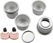 Bezall Mini Cupcake Muffin Pan, 2 Inch Aluminum Round Chiffon Cake Pan Cheesecake Pudding Mold with Removable Bottom, Set of 5