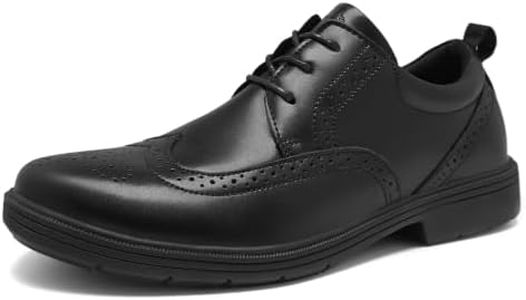 Men's Orthopedic Leather Walking Shoes: Arch Support Diabetic Plantar Fasciitis Orthotics Foot Pain Relief Cap Oxfords, Comfort Business Dressy Fit Work Wingtip Sneakers, Black Size 10