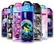 Fringoo - 600ml Dinosaur Moon - Kids Water Bottle - BPA Free - Black Flip Top Water Bottle - Toddler Water Bottle - Durability & Fun Design