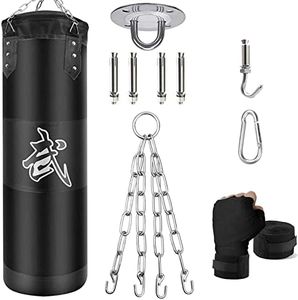 ZERUIDM Sacs de Frappe Kit, Sac de Boxe Non-Rempli pour Enfan Adultes avec Bandage de Boxe, chaînes et Crochet, Formation pour Kickboxing MMA Muay Thai Karate Taekwondo
