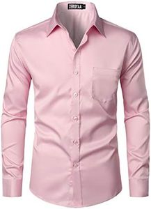 ZEROYAA Men's Urban Stylish Casual Business Slim Fit Long Sleeve Button Up Dress Shirt with Pocket, Pink, Medium