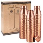 NORMAN JR, 100% Pure Copper Water Bottle 1L - Gift Box of 3, Hammered, Ayurvedic Copper Bottle Gift Set for Women & Men. Best For Fathers,Mothers Day Gift Set. Holiday & Christmas Gift Set