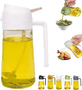 2 in 1 Oil Dispenser and Oil Sprayer, Oil Sprayer for Cooking, Cooking Oil Dispenser Sprayer, Oil Dispenser for Kitchen Spray, 2in1 Glass Olive Oil Dispenser Bottle (600ML,White)