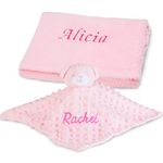 Personalised Baby Blanket & Bear Comforter Bundle - Embroidered Newborn Essentials, Personalised Blanket with Teddy Bear Comforter, Soft Customised Blanket for New Born Baby Essentials, Unisex (Pink)