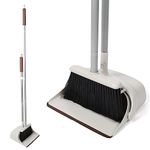 Jekayla Broom and Dustpan Set with Extendable Long Handle, Upright and Lightweight Cleaning Combo for Home Kitchen Room Office Lobby, Brown and Grey