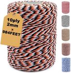 Orange Black White Twine,984Feet Cotton String for Gift Wrapping DIY Crafts Halloween Party Decoration Gift Tags