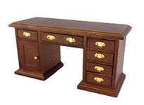 Dolls House Miniature Office Study Furniture Walnut Double Pedestal Library Desk