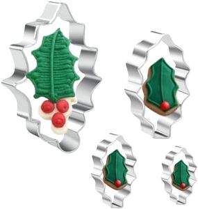 Keepatyart Holly Leaves Cookie Cutter Set,4 PCS Leaves Shape,Stainless Steel Biscuit Cutter for Baking Decoration