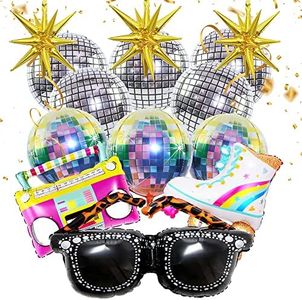 ZCOINS 14 PCS Disco Ball Radio Boombox Roller Skate Glasses Gold Explosion Star Huge Foil Balloons Party Decoration Set for Birthday, Bachelorette Party, 70s 80s 90s Theme Disco Party Decor Supplies