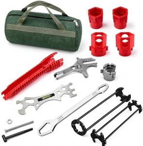 7-Piece Plumbing Tool Kit: 14-in-1 Multi-Function Wrench + 2-Axis 7-Profile Wrench + Bubble Level Shower Wrench + Long Reach Box Wrench + Blade Wrench – Heavy Duty for Sink, Faucet, Toilet & Tight Spa