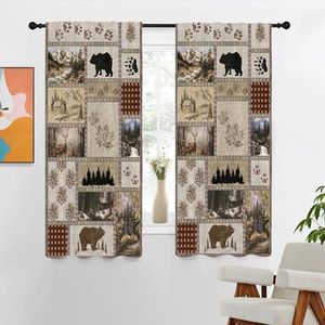 Rustic Farmhouse Curtains 42" W x 63" L Bear Deer Cabin Western Brown Country Style Antique Vintage Retro Wildlife Woodland Living Room Bedroom Window Drapes Treatment Fabric 1 Pair