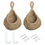 PATIKIL Hanging Fruit Baskets for Kitchen, 2 Pack Medium Size Teardrop Home Decor Storage Hand-Woven Wall Hanging Basket for Garlic Potato Vegetable, Brown