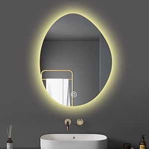 Espejo De Baño Irregular Con Luz LED, Sin Marco En Forma De Lágrima Asimétrica Espejo Decorativo, Espejo De Vanidad, 40x60cm|50x70cm| 60x80cm Espejos De Pared, 3 Colores Infinitamente Regulable ( Size
