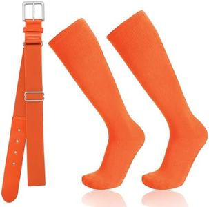 Baseball Socks and Belt Combo for Youth Adult - Softball Socks and Belt for Boys and Girls (Orange)