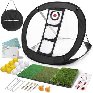 Narremcoy Golf Chipping Net with Tri-Turf Hitting Mat Set - Foldable Practice Target, 12 Foam Balls & 6 Tees in Carry Bag - Indoor Outdoor Backyard Golf Precision Training Gift & Aid for Beginners