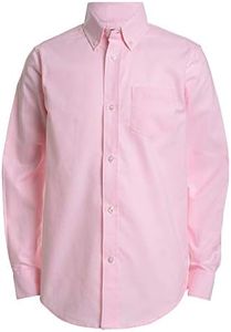 IZOD Boys' Long Sleeve Solid Button-Down Collared Oxford Shirt with Chest Pocket, Medium Pink, 14