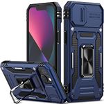 Nvollnoe for iPhone 14 Case,for iPhone 13 Case with Slide Camera Cover Drop Tested Military Grade Heavy Duty Protective Durable Sturdy Rotate Ring Kickstand Phone Case for iPhone 14/13(Blue)