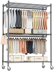 Himimi Double Rod Garment Rack/Clothes Rail with Height-Adjustable Shelves, Heavy Duty Clothes Rack with 2 Hooks, Clothes Rails with Wheels, 90 * 42 * 205cm, Black