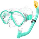 Gintenco Kids Snorkel Set, Dry Top Snorkel Mask Anti-Leak for Youth Junior Child, Anti-Fog Snorkeling Gear Free Breathing,Tempered Glass Swimming Diving Scuba Goggles 180° Panoramic View (Cyan)