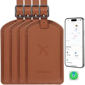Luggage Tags Built-in Anti-Loss Tracker, Luxury Leather Luggage Tags for Suitcase, Travel Bags, Backpacks, Travel Organizer for Lost Baggage Prevention (Brown*4 Pack)