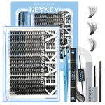 KevKev Lash Extension Kit 320pcs 3D Style Lash Clusters Kit 60D+70D+80D Mixed 0.05D Softer Individual Lashes Natural Lash Extension Kit with Lash Bond and Seal Lash Remover Lash Applicators(60D+70D+80D, D-9-16mix)