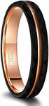 Frank S.Burton 4mm 6mm 8mm Black Tungsten Rings for Men Women 24K Rose Gold Line Faceted Wedding Bands Ring Brushed Matte Finished Comfort Fit Size 5-14, Tungsten Carbide, No Gemstone