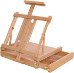 U.S. Art Supply La Jolla Large Adjustable Wood Table Sketchbox Easel, Premium Beechwood - Portable Wooden Artist Desktop Drawer Case - Store Organize Paint Markers, Brushes - Tabletop Drawing Painting