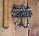 HARDWARE FOR YOU LTD 1 GWR PLAQUE ANTIQUE FINISH CAST IRON DOUBLE ROBE HAT & COAT HOOK PEG