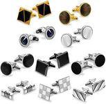 Yinkin 10 Pairs Men's Cufflinks and Tuxedo Studs Set with Gift Box Classic Cuff Links Set Men Cufflinks Business Wedding Stainless Steel Jewelry for Christmas Shirt Suit Accessories, Medium, Stainless