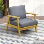 Livsip Outdoor Chair with Cushion Outdoor Furntiure Patio Garden Armchair Wooden