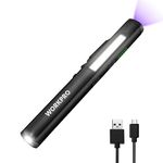 WORKPRO Flashlight Pen Light, Rechargeable Penlight with 365 nm UV Black Light, 450 Lumen LED Mini Pocket Flashlight