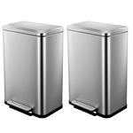 Stainless Steel 50 Liter / 13 Gallon Trash Can & 8 Liter / 2 Gallon Gal Trash Can, Rectangular Steel Pedal Recycle Bin with Lid and Inner Buckets, Rectangular Hands-Free Kitchen Garbage Can