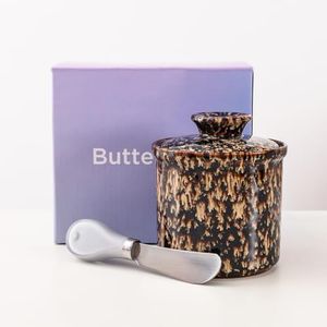 Ceramic French Butter Keeper, Tortoiseshell Brown