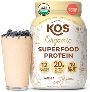 KOS Vegan Protein Powder Erythritol Free, Vanilla USDA Organic - Pea Protein Blend, Plant Based Superfood Rich in Vitamins & Minerals - Keto, Dairy Free - Meal Replacement for Women & Men, 28 Servings