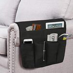 Linen Sofa Chair Armrest Organizer，Couch Arm Chair Caddy with 7 Pockets,Remote Control Holder, Magazines Holder Storage Organizer,Draped Over Sofa, Couch, Recliner Armrest (Black)