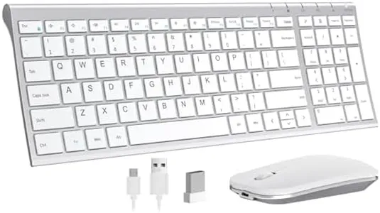 seenda Rechargeable Wireless Keyboard Mouse, Ultra Thin Low Profile Wireless Keyboard and Mouse with Number Pad, Quiet Portable Combo Compatible for Windows XP/7/8/10/11/11 Pro, Silver White