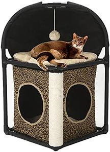 BORUIMA Cat Houses for Indoor Cats Tower House Combined with Cat Bed Cube, Peek Holes, Scratching Post & Dangling Toy