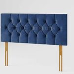 Adore Living Divan Bed Headboard Elegant Chesterfield Plush Velvet 20" Height Padded Lined Headboard (Blue, 4ft6 Double)