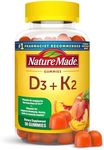 Nature Made Vitamin D3 K2 Gummies, Vitamin D3 5000 IU per serving, Bone, Teeth, Muscle, Immune Health Support, 50 Vitamin D + K2 Gummy Vitamins, 25 Day Supply