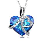 AOBOCO Heart Necklace Sterling Silver I Love You Forever Necklace with Blue Crystal Jewelry for Women Gift for Her Anniversary Wife Birthday Gifts for Girlfriend Wife Daughter Mothers Day Gifts for Mom